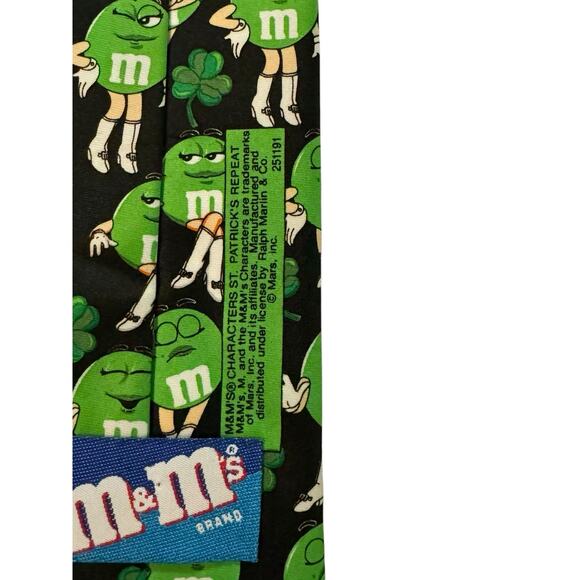 M&M Candy Brand St. Patrick's Day Lucky Men's Necktie Green Novelty - Picture 5 of 7